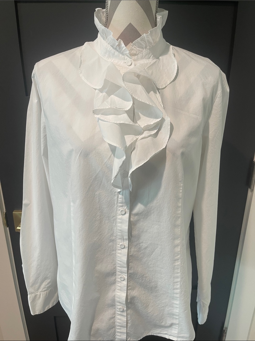 Talbots Cotton Ruffle Luxury Button Down Blouse Size 14